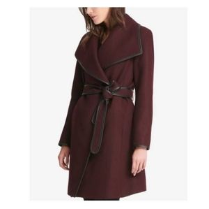 DKNY Wrap Belted Coat Burgundy New 3X